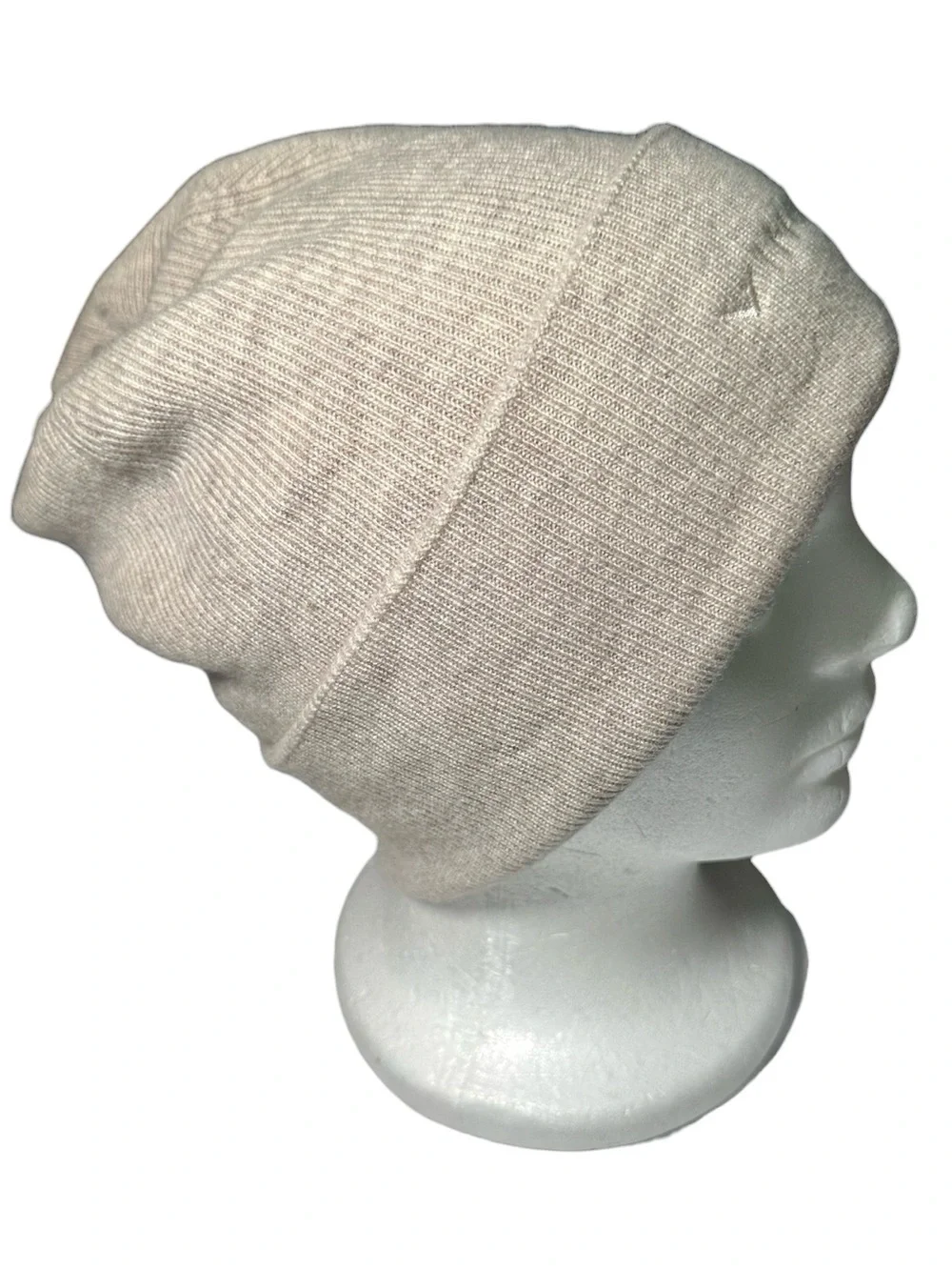VINCE Wool Cashmere Rib Knit Beanie Hat Embroidered Logo Cuff NEW OS Oatmeal